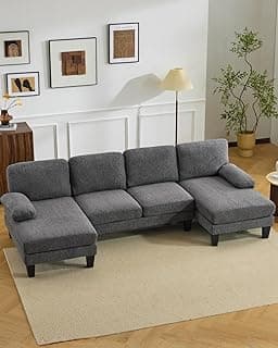 Karl home 110" U-Shape Sectional Couches for Living Room Chenille Upholstery 4 Seat Sofa Set with Double Chaises & Wo...