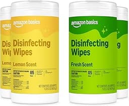 Amazon Basics Disinfecting Wipes, Lemon & Fresh Scent, Sanitizes, Cleans, Disinfects, Deodorizes, 340 Count (4 Packs ...