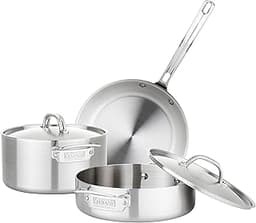 Viking 5-Ply Cookware Set, 5 Piece Stainless Steel Kitchen Pots and Pans, Oven Safe, Induction Ready, Silver