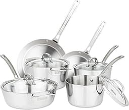 Viking Contemporary 3-Ply Pots and Pans Set, 10 Piece Stainless Steel Kitchen Cookware, Silver