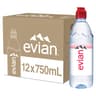 evian Natural Spring Water, 750 ml (25.36 fluid ounce) Water Bottle with Sports Cap, 12 Pack