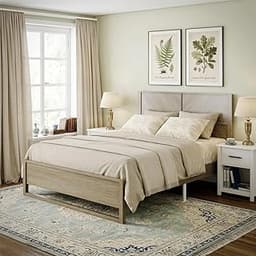 Weehom Modern Queen Bed Frame with Headboard Wood, Queen Bed with Wooden and Metal Slats Surpport, Easy Assembly Plat...