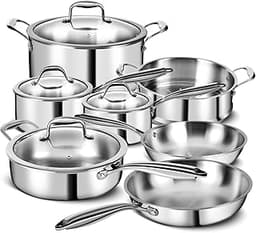 3 Ply Stainless Steel 11-Piece Cookware Set with Lids, Pots and Pans Kitchen Set, Non-Toxic, Induction, Oven, Dishwas...