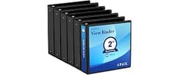 2 Inch 3-Ring Binder, 2" Round Ring Binder with 2 Inside Pockets, 6 Pack Black Binders, Clear View Cover, Holds Up to...