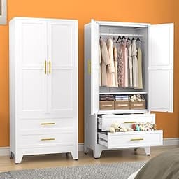 Metal Armoire Wardrobe Closet, 71 "Metal Clothing Storage Cabinet with Adjustable Shelves and Hanging Rod, Household ...