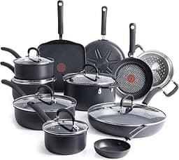 T-Fal Ultimate Hard Anodized Nonstick Pots and Pans Set 17 Piece, Nonstick Cookware Set with Fry Pan, Saucepans, Saut...
