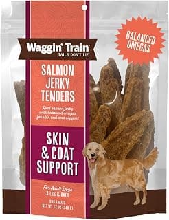 Waggin' Train Salmon Jerky Dog Treats for Skin and Coat Support, Made with 100% Real Salmon, No Grains and No Artific...