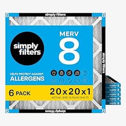 Simply 20x20x1 Air Filter, Merv 8, MPR 600, 6 Pack, Furnace Air Filter for HVAC (Actual Size: 19.75"x19.75"x0.75") DU...