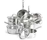 T-fal Stainless Steel Pots and Pans Set 11 Piece, Induction, Oven Broiler Safe 500F, Kitchen Cooking Set w/Fry Pans, ...