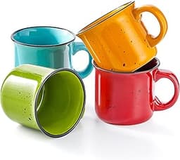 bestone Set of 4 Large Ceramic Mugs with Handles, 16 oz, Vibrant Colors, Microwave & Dishwasher Safe, Perfect for Cof...