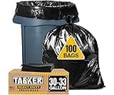 30-33 Gallon Trash Bags Heavy Duty (100 Bags w/Ties Value Pack), Large Black Trash Bags 30 Gallon - 32 Gallon