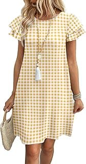 OFEEFAN Womens Summer Dresses 2026 Ruffle Sleeve Round Neck Loose Swing Sundresses with Pockets Plain/Print