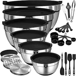 Thickened Heavy-Duty 26pcs Stainless Steel Bowl, Mixing Bowl Set with Lid, Grater Attachment, Non-Slip Bottom and Kit...