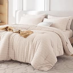 MUXHOMO 7 Pieces Queen Comforter Set, Seersucker Bed in a Bag Queen Size, All Season Luxury Bedding Set with Comforte...