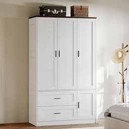 ANCTOR Freestanding Wardrobe Closet 70.6" H, Tall Armoire Wardrobe Closet 3 Doors with Hanging Rod, Drawers, Adjustab...