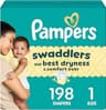 Pampers Swaddlers Diapers, Size 1 (8-14 lbs), 198 Count, Absorbent, Keeps Baby Dry and Comfortable, Skin Safe Disposa...