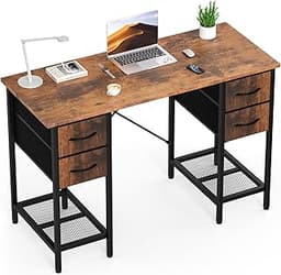 Sweetcrispy Computer Desk with Drawers, 47 Inch Home Office Bedroom Table with 4 Fabric Drawers & 2 Mesh Storage Shel...