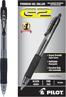 Pilot G2 Premium Gel Roller Pens 0.7, Fine Point Smooth Writing Pens Black, Pack of 12