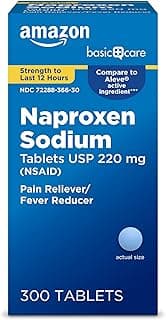 Amazon Basic Care Naproxen Sodium Tablets 220 mg, Pain Reliever/Fever Reducer (NSAID), 12-Hour Relief for Headache, B...