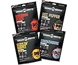 SAVAGE Bacon Jerky Variety - Sizzlin Maple, Bourbon Glaze, Smokehouse, Sgt. Pepper (Pack of 4) - Gluten Free, High Pr...