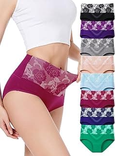 HAVVIS Women's Briefs Underwear Cotton High Waist Tummy Control Panties Rose Jacquard Ladies Panty Multipack