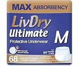 LivDry Ultimate Adult Incontinence Underwear, Max Absorbent Adult Diapers with Leak Protection, Medium, 68-Pack