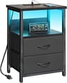 Fixwal Night Stand with Charging Station, LED Nightstand with U-S-B Ports and Outlets for Small Spaces, 2 Fabric Stor...