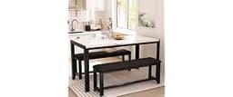 LinkRomat Dining Room Table Set with 2 Benches, Dining Table Set for 4-6, Dinner Table Set for 4, Faux Marble Breakfa...