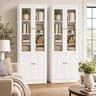 Cyclysio 80" Tall Bookshelf with Glass Doors, Farmhouse Bookcase Display Cabinet with Adjustable Shelves & Hidden Sto...