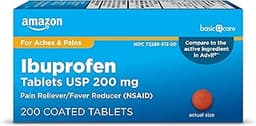 Amazon Basic Care Ibuprofen Tablets, Fever Reducer and Pain Relief from Body Aches, Headache, Arthritis Pain and More...