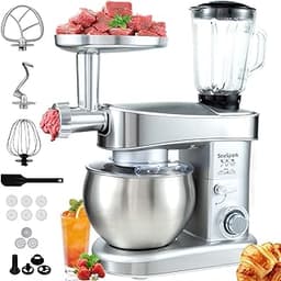 Multifunctional Stand Mixer, 6 in 1 Stand Mixer, 6.3Qt Tilt-head, Standing Mixer with Stainless Steel Bowl, Meat Grin...
