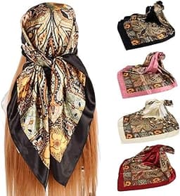 upeilxd 4Pcs Silk Head Scarves for Women Satin Hair Scarf 35”Large Square Bandana Silk Like Neck Scarf Shawl
