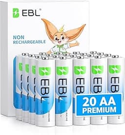 EBL AA Batteries 20 Pack Non-Rechargeable 1.5V Alkaline Double A Batteries | Upgraded 2X Power for Flashlight, Remote...