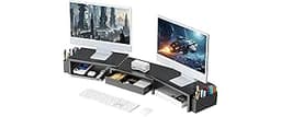 gianotter Dual Monitor Stand Riser, Desk Organizer With Drawer and 2 Pen Holders, Computer Monitor Stand, Shelf for T...