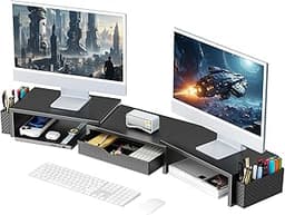 gianotter Dual Monitor Stand Riser, Desk Organizer With Drawer and 2 Pen Holders, Computer Monitor Stand, Shelf for T...