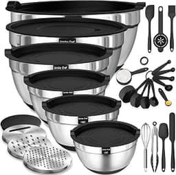 Thickened Heavy-Duty 26pcs Stainless Steel Bowl, Mixing Bowl Set with Lid, Grater Attachment, Non-Slip Bottom and Kit...