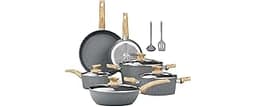 Kitchen Academy Induction Cookware Sets - 12 Piece Gray Cooking Pan Set, Granite Nonstick Pots and Pans Set