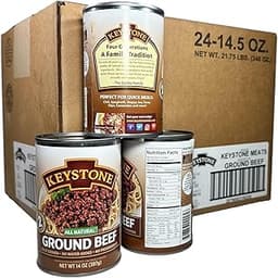 Keystone Meats All Natural Heat and Serve Ground Beef 14 oz – Fully Cooked Canned Meat – Ready to Eat – 5-Year Shelf ...