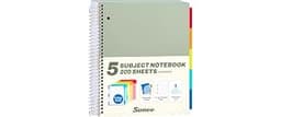 SUNEE 5 Subject Notebook College Ruled - 200 sheets (400 Pages), 9"x11", 5 Pocket Colored Dividers, 3-Hole Punched Pa...