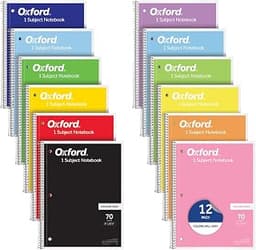 Oxford Spiral Notebooks, 12 Count Bulk Pack, 1 Subject, College Ruled Notebooks for School, 8 x 10.5 Inches, 70 Sheet...