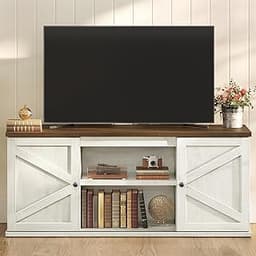 VASAGLE Farmhouse TV Stand for TVs up to 65 Inches, Entertainment Center with Storage Cabinets and Sliding Barn Doors...