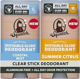 Dr. Squatch Invisible Glide Natural Men’s Deodorant – Smooth Glide, No Stains – Aluminum Free Deodorant Men – Safe fo...