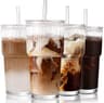 20oz Ribbed Iced Coffee Cups with Lids,4 Pcs Vintage Glass Cups Tumblers | Aesthetic Leak‑Proof Tumblers,Coffee Bar A...