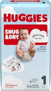 Huggies Snug & Dry Diapers Size 1, 44 Count | Ultra Soft and Ultra Dry, Day & Night Protection, GentleAbsorb Liner, W...