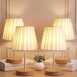 Gerrii 4 Pack Small Bedroom Table Lamp with USB Powered, Bedside Pleated Lamps for Nightstand Metal Base & Fabric Sha...