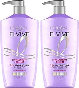 L'Oreal Paris Elvive Hyaluron Plump Shampoo and Conditioner Set for Dehydrated, Dry Hair with Hyaluronic Acid Care Co...