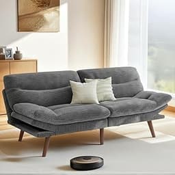 Pipishell Futon Sofa Bed, 66 Inch Corduroy Futon Couch Convertible with Adjustable Backrest and Armrests, Recliner Sl...