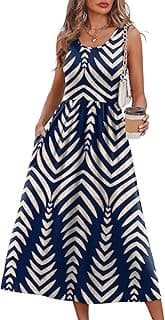 WIHOLL Summer Dresses for Women Flowy Casual Midi Dress Beach Vacation Sundresses with Pockets