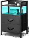 Night Stand Bedside Charger Bedroom - Nightstand with Charging Station & LED Light Strip, Night Stand with Storage Sh...