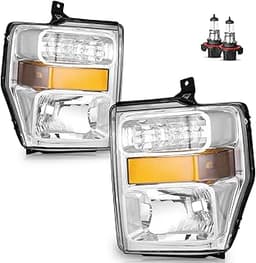 Headlights W/Bulbs for 2008-2010 Ford F250 F350 F450 F550 Super Duty Headlamp Assembly Replacement Left & Right Side